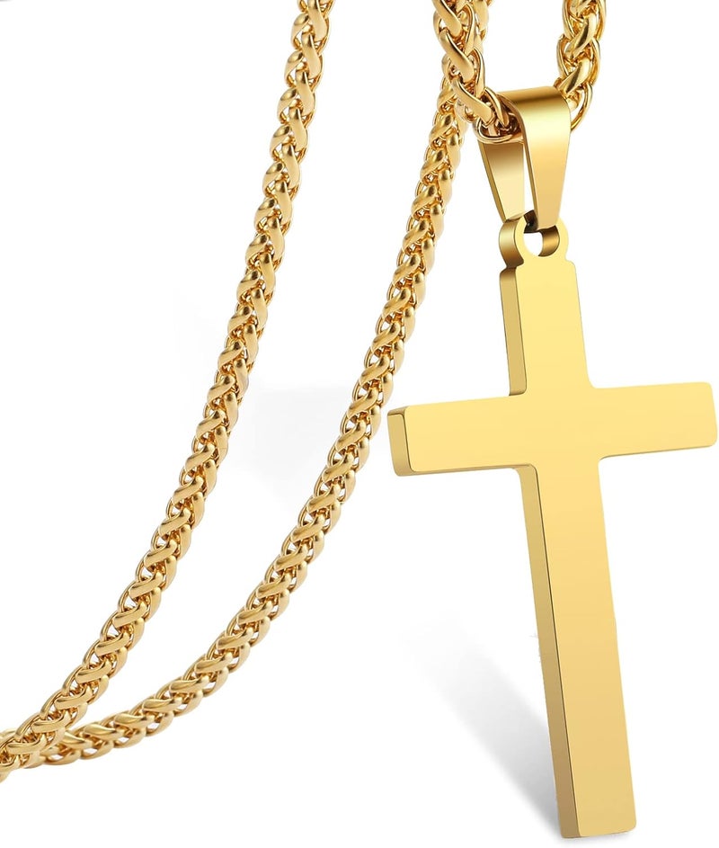 RS Cross Necklace for Men Boys Women 16-24 Inches Stainless Steel Cross Pendant Chain Religious Gift - Image 1